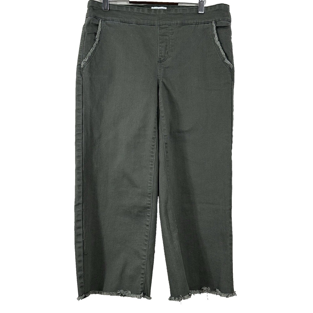 Westbound Park Avenue Fit Olive Green Wide Leg Crop Pants Raw Hem Pull On Size 6